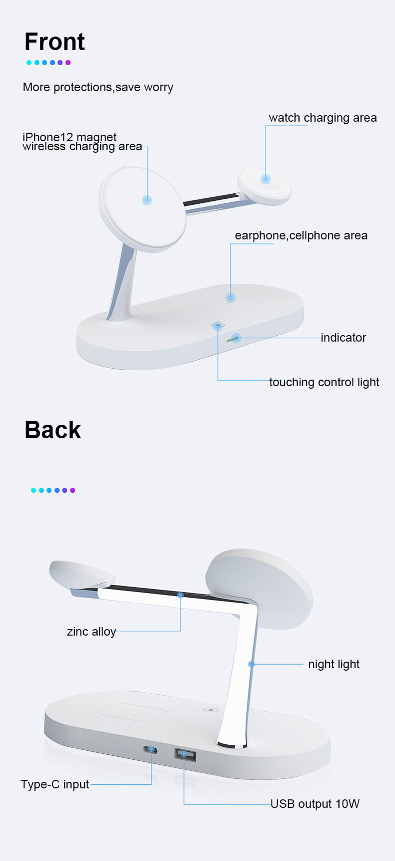 5 In 1 Magnetic Wireless Charger Station with night light T268