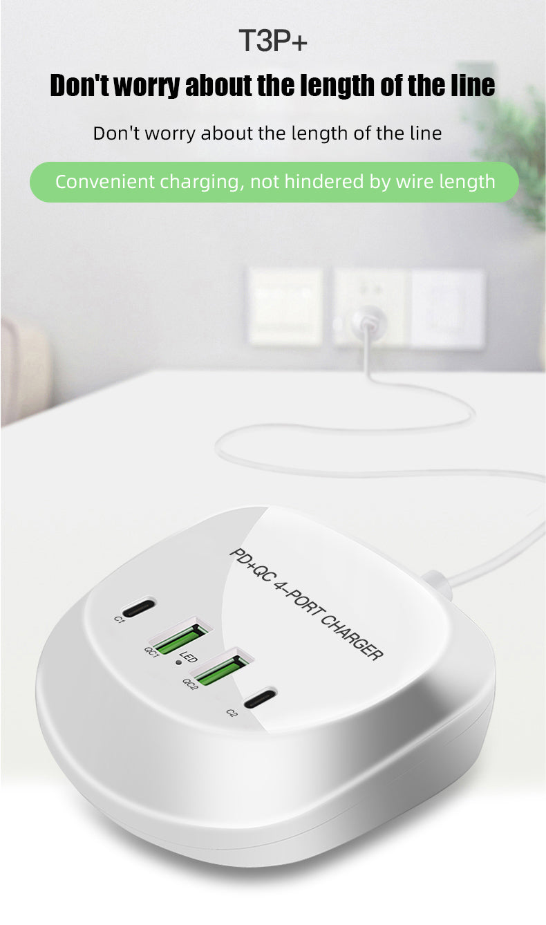 Multi 4 port USB plug charger power strip Spot multi-port USB charger PD20W Fast charge Travel charge 40W high power QC3.0 fast charge