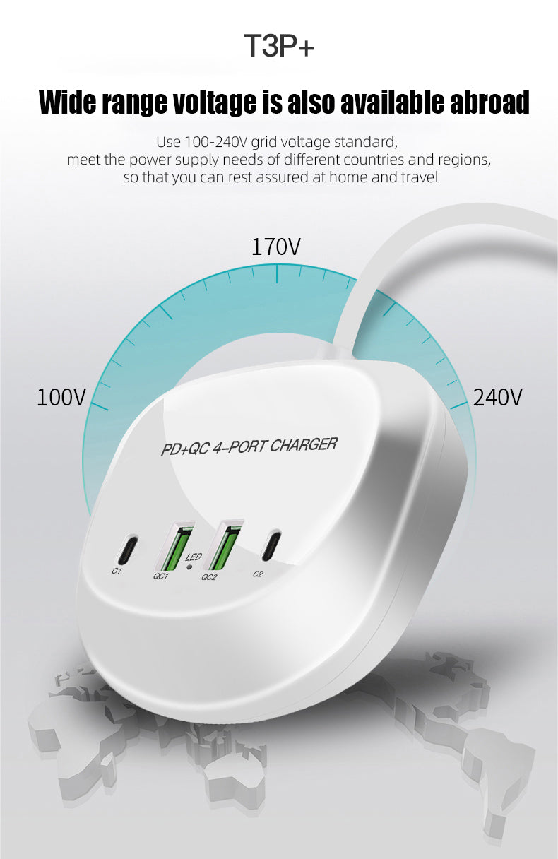 Multi 4 port USB plug charger power strip Spot multi-port USB charger PD20W Fast charge Travel charge 40W high power QC3.0 fast charge