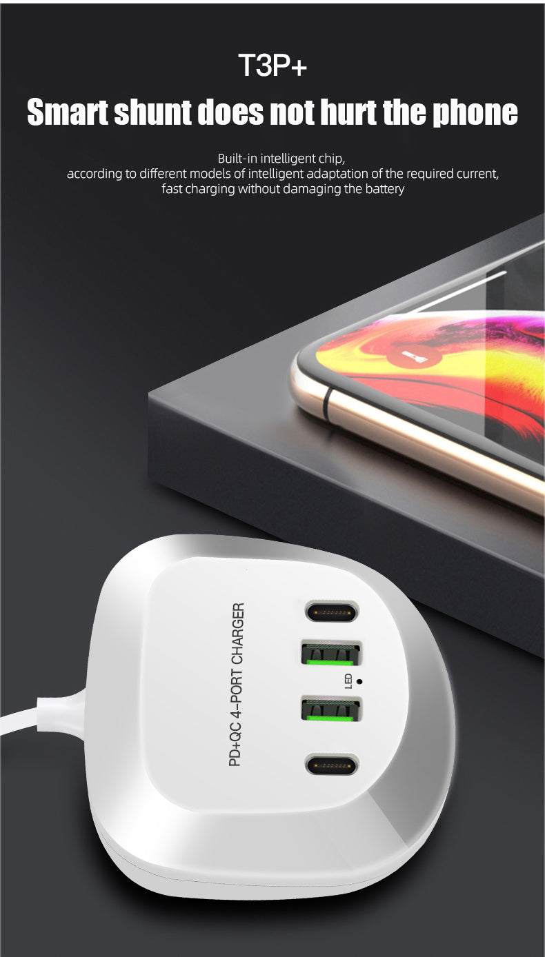 Multi 4 port USB plug charger power strip Spot multi-port USB charger PD20W Fast charge Travel charge 40W high power QC3.0 fast charge