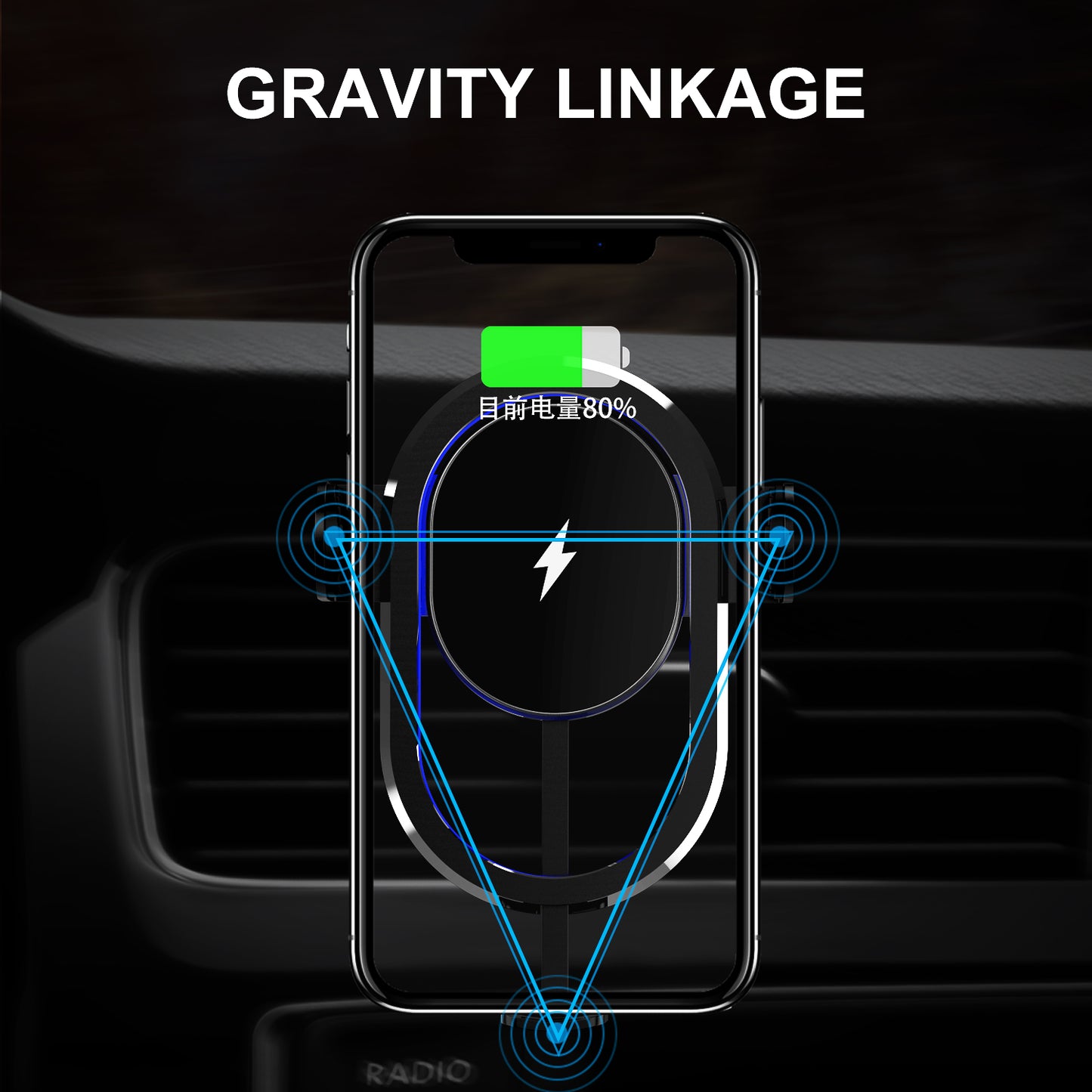 3-axis linkage magnetic induction car wireless charger N15