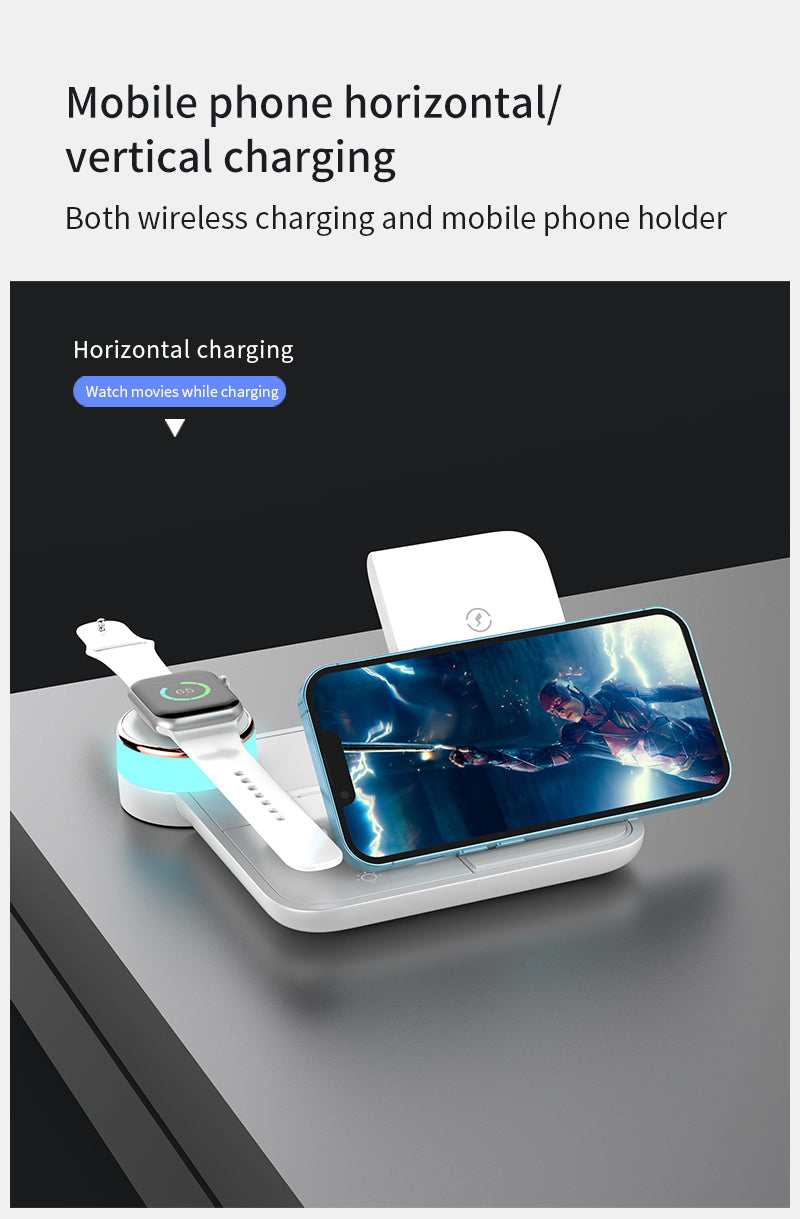 Folding 4 in 1 wireless charger with colorful lights 499