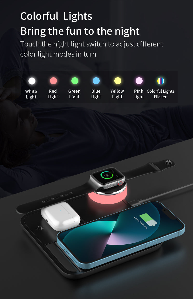 Folding 4 in 1 wireless charger with colorful lights 499