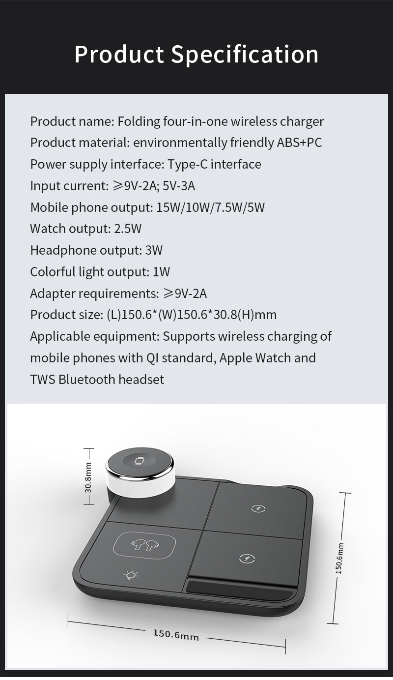 Folding 4 in 1 wireless charger with colorful lights 499