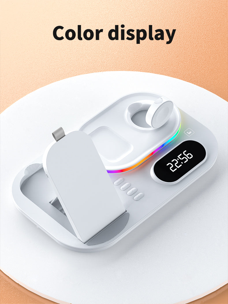 30W  Modern RGB Led colorful light Digital  Clock  time display 5 in 1 Wireless Charger A06