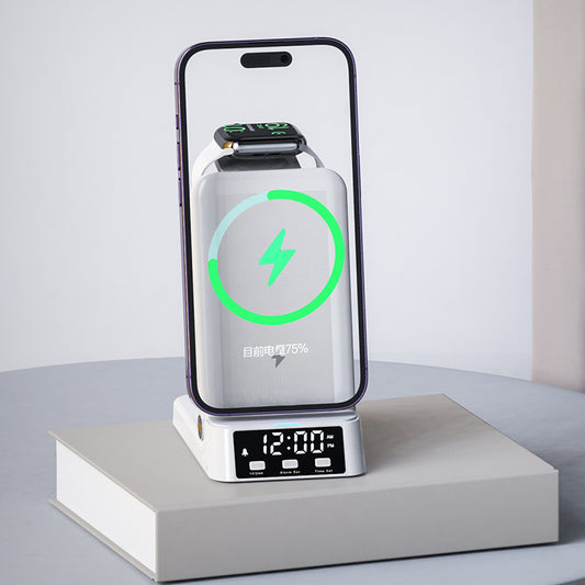 15W vertical wireless fast charging 4-in-1 wireless charger with clock time display